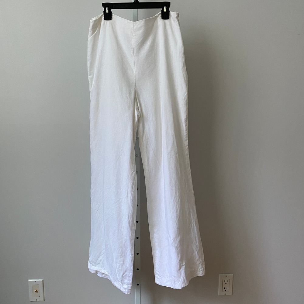 Talbots 100% Linen Beachy Coastal Wide Leg Pants 8 White Lined Summer Trousers